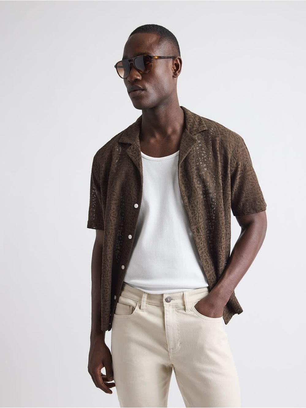RW&CO. Men's Brown Short-Sleeve Open-Weave Shirt Jacket